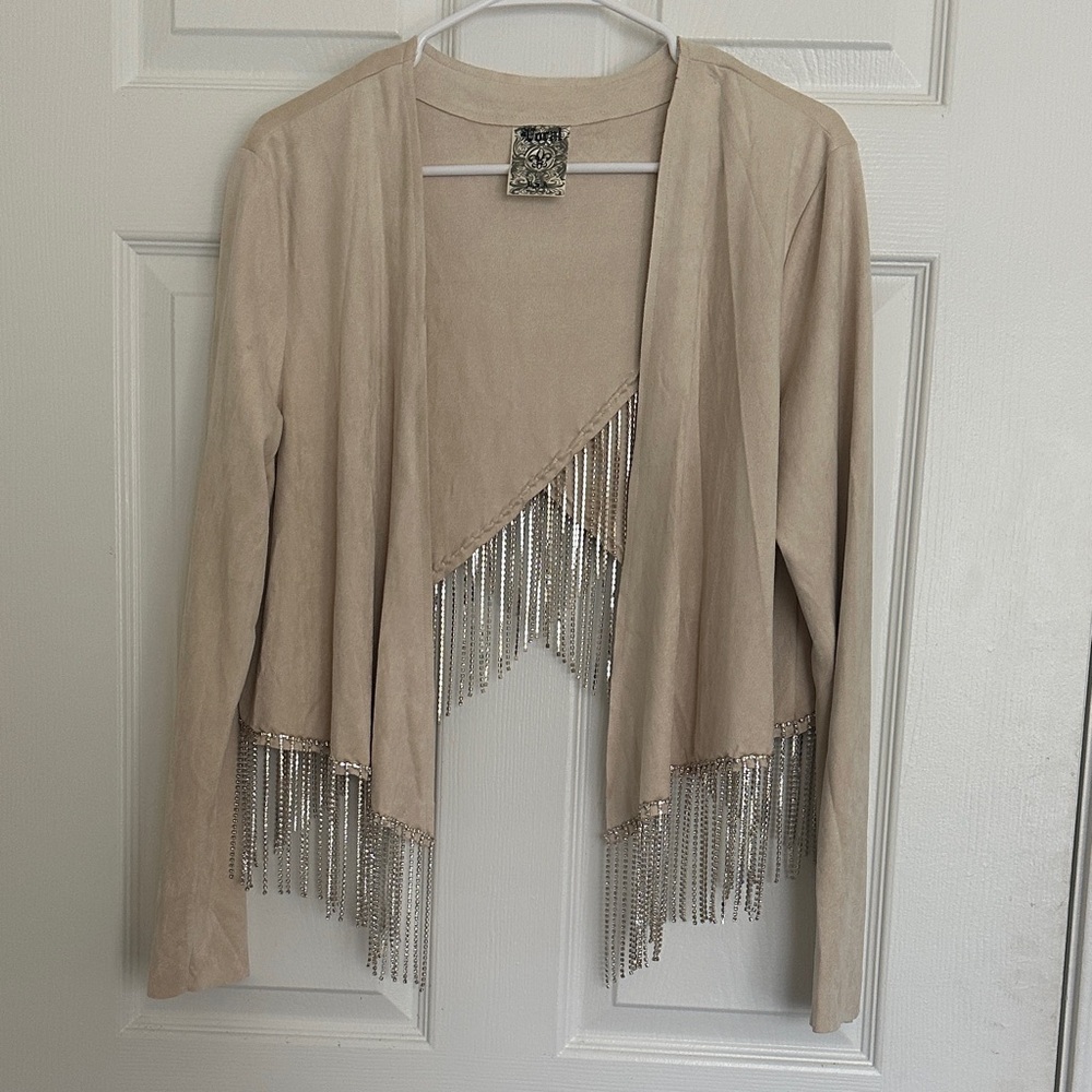 Vocal Beige Knitwear with Fringe nwot (7)